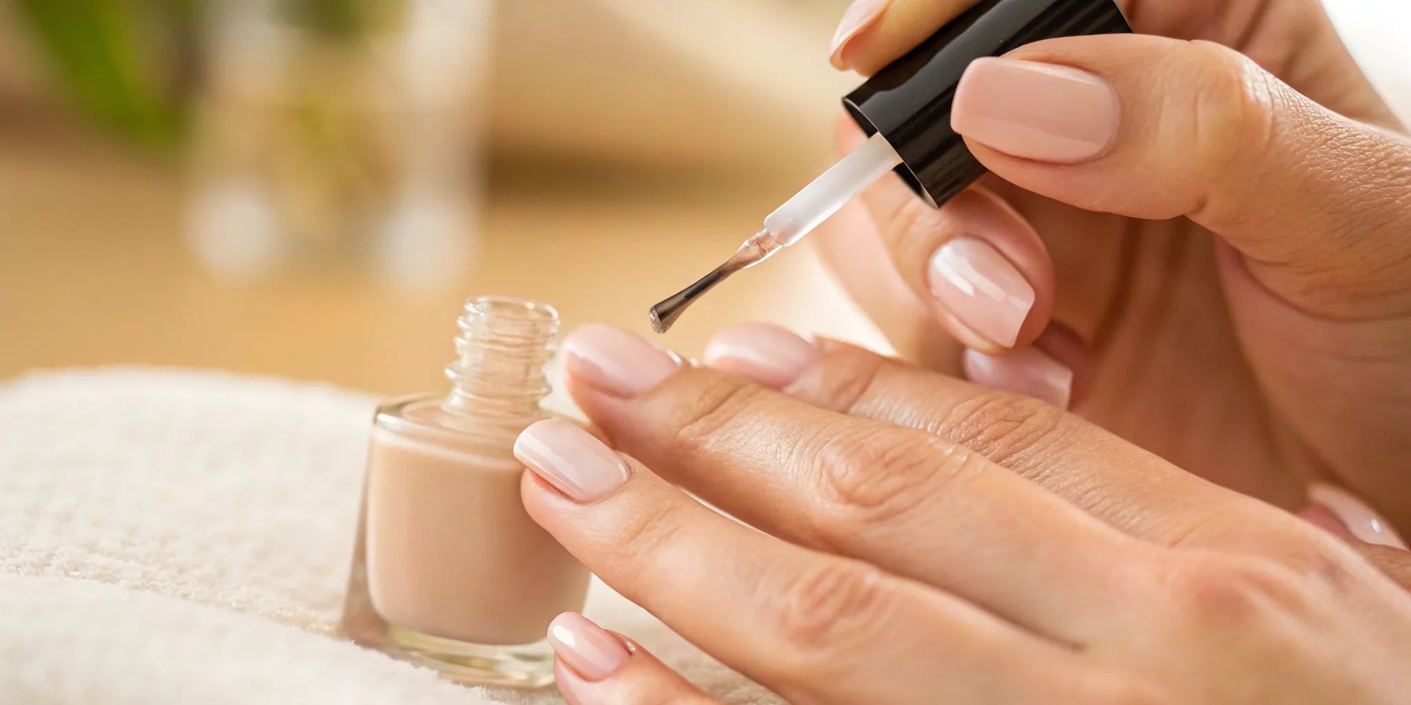 A hand holding a bottle of the best chemical-free nail polish to buy.