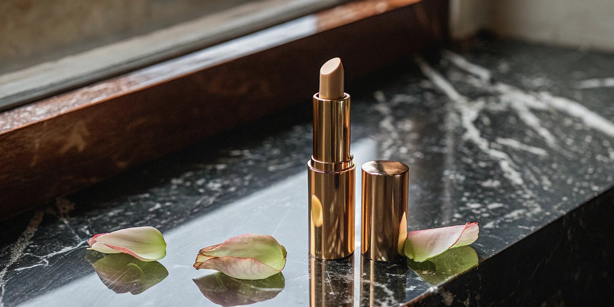 A luxurious tube of gold lipgloss with a shimmering finish.