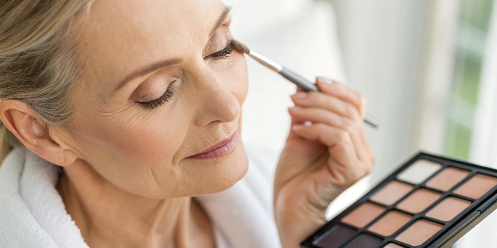 Woman applying eye makeup.