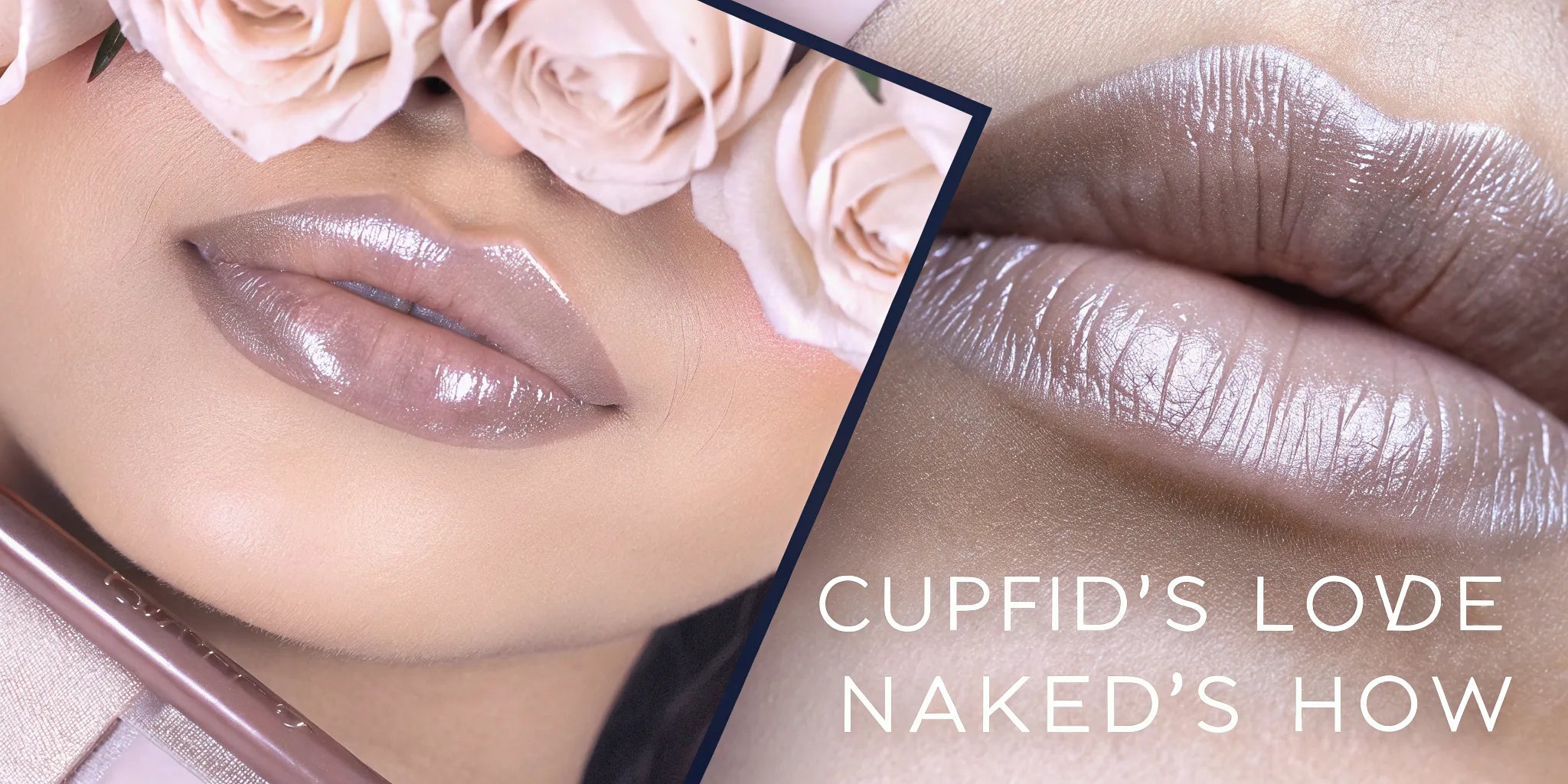 Luxurious nude lips with subtle highlighter on cupid's bow, clean elegant beauty makeup look