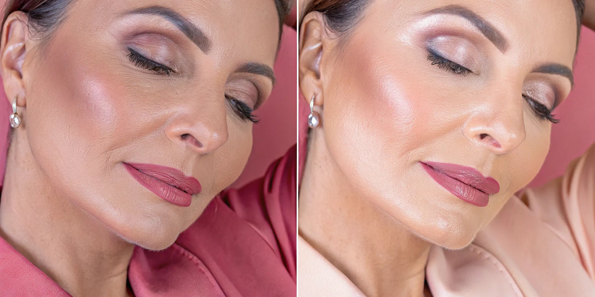 Elegant woman with natural radiant makeup look in neutral tones
