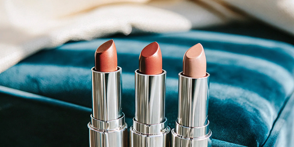 Full coverage creamy nude lipsticks in various shades.