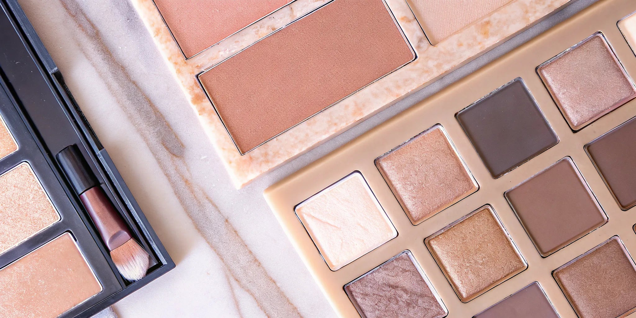Warm nude makeup in golden, peach, caramel, and bronze shades