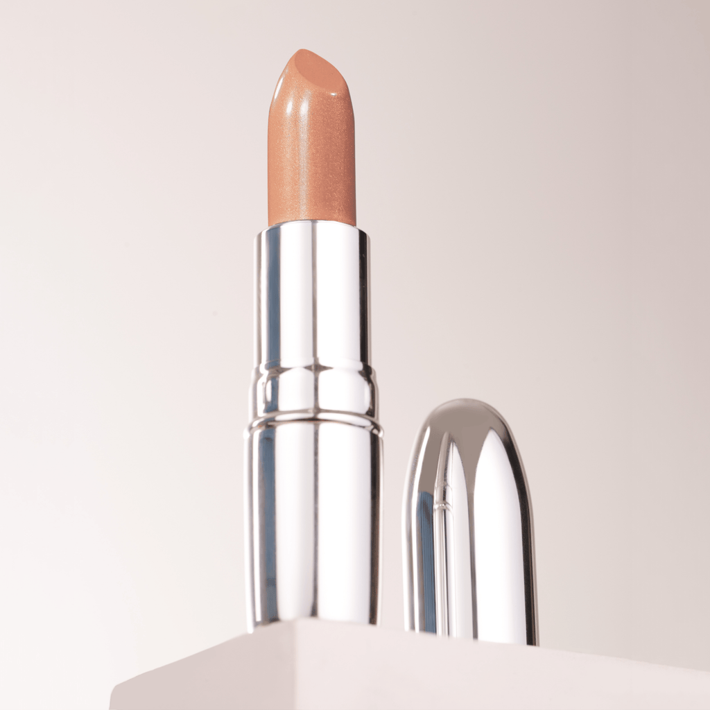 A soft peachy nude lipstick with a creamy, hydrating formula, delivers a natural finish, suitable for all skin tones, perfect for any occasion